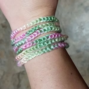 Boho green & pink multi strand bracelet